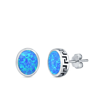 Oval Stud Earrings Lab Created Blue Opal 925 Sterling Silver (11mm)